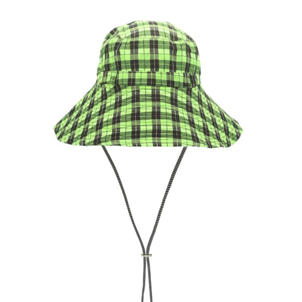 Ganni neon green checked seersucker hat! Sold out